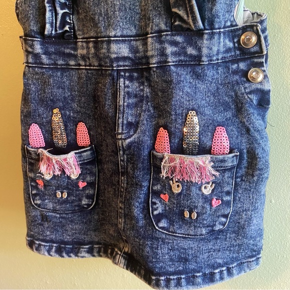 Little Lass Unicorn Skirt Overall With Pockets And Matching Shirt Size 3T - Picture 3 of 9